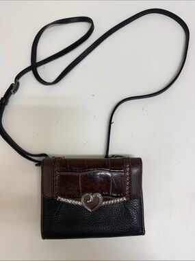 Brighton Women's Brown and Black Leather Crossbody Bag with Heart Accent